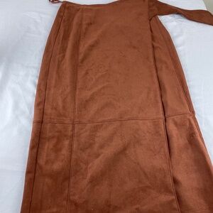 Anthropologie Lauren XS Faux Suede Brown Wrap Midi Skirt